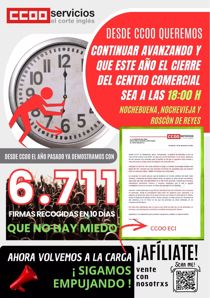 ADELANTO DEL CIERRE CENTROS COMERCIALES ECI Y LOGISTICOS NOCHEBUENA NOCHEVIEJA Y ROSCON 2026